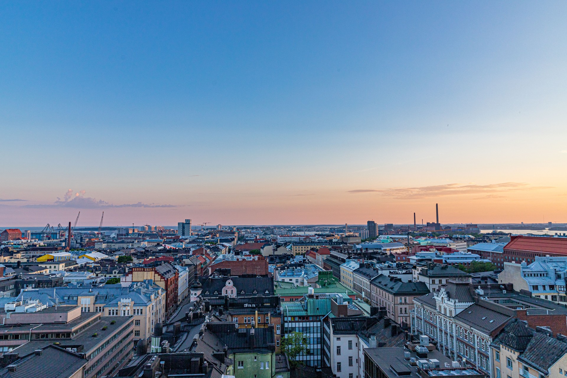 Sunset over the rooftops of Helsinki, Finland